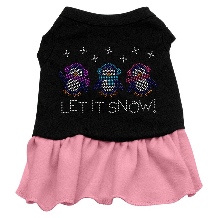 Let it Snow Penguins Rhinestone Dress Black with Pink XXXL